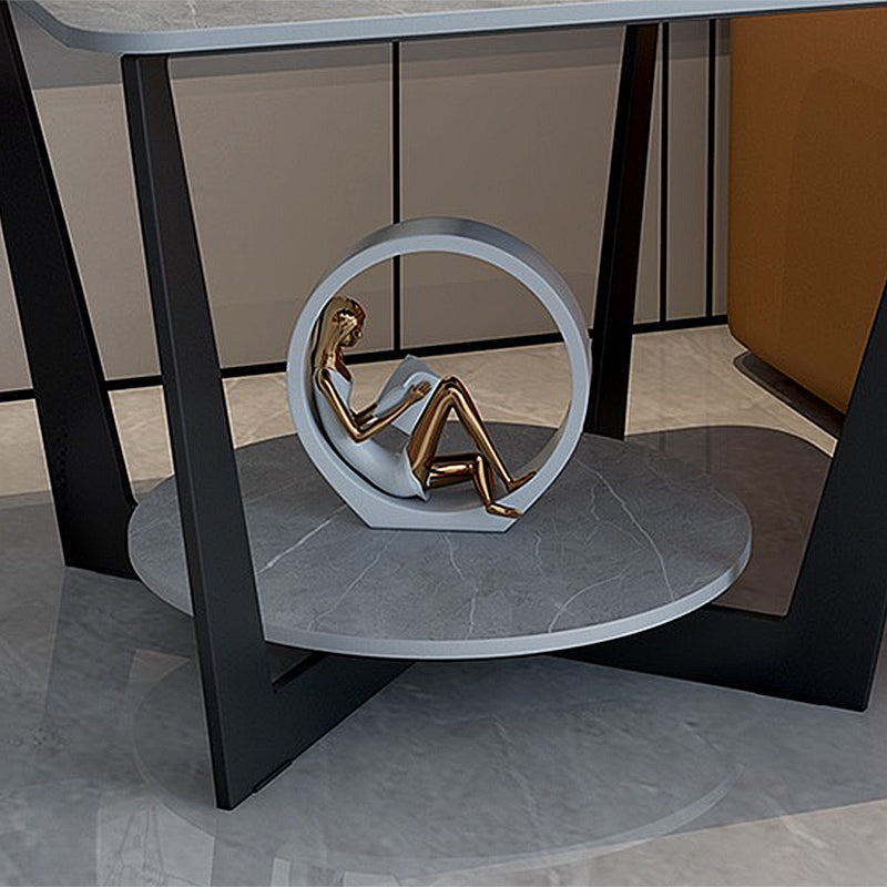 19.6" Tall Metal Cross Legs End Table Faux Marble Square Top Side Table with Shelf