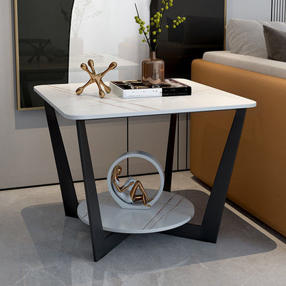 19.6" Tall Metal Cross Legs End Table Faux Marble Square Top Side Table with Shelf