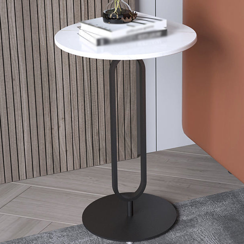 Modern 21.6' Tall Mental Pedestal Side Table Faux Marble Round Top End Table