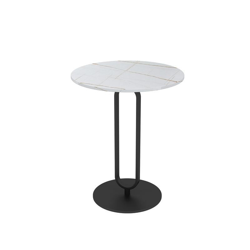Modern 21.6' Tall Mental Pedestal Side Table Faux Marble Round Top End Table