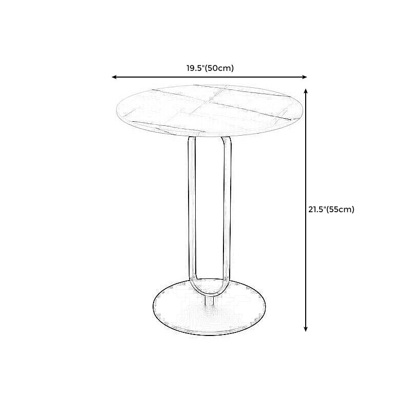 Modern 21.6' Tall Mental Pedestal Side Table Faux Marble Round Top End Table