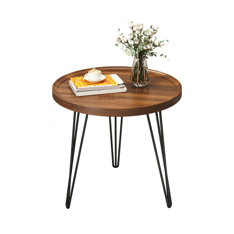 Modern 3 Legs Metal Base Grey/white/brown Round Wood Top End Table 16"L x 16"W x 18"H Walnut Clearhalo 'Coffee & Accent Tables' 'End & Side Tables' 'end_side_tables' 'furn' 'furn_end_side_tables' 'Furniture' 'Living Room Furniture' 5185016