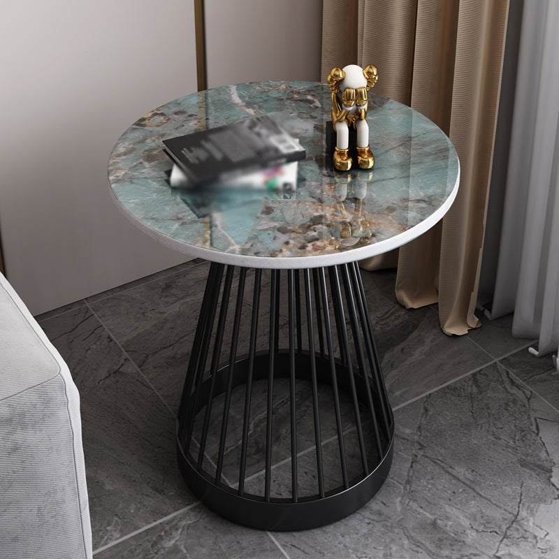 21.6"H Modern Metal Frame Base Slate Round Coffee Table End Table