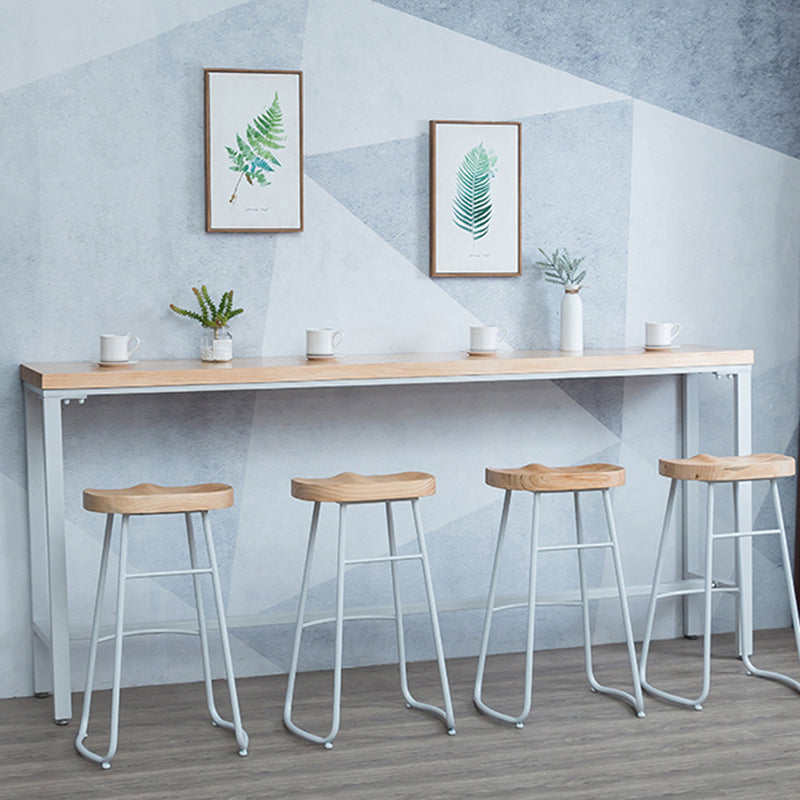 Indoor Wood Counter Wine Table Rectangle Natural and White Bar Height Pub Table 78.7"L x 15.7"W x 41.3"H Without Chairs Clearhalo 'Bar Furniture' 'Bar Tables' 'bar_tables' 'furn' 'furn_bar_tables' 'Furniture' 'Kitchen & Dining Furniture' 5185279