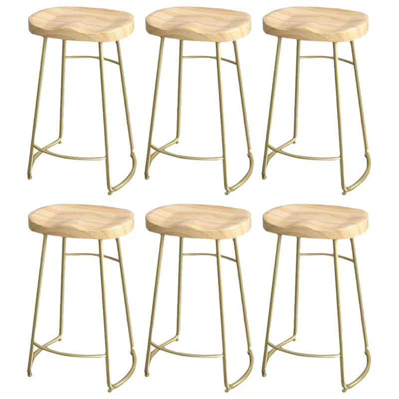 Modern Saddle Seat Bar Stool Wood and Metal Indoor Counter-height Stool Gold 6 Piece Set Counter Stool(26"H) Clearhalo 'Bar Furniture' 'Bar Stools' 'bar_stools' 'furn' 'furn_bar_stools' 'Furniture' 'Kitchen & Dining Furniture' 5185451