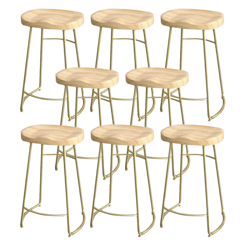 Modern Saddle Seat Bar Stool Wood and Metal Indoor Counter-height Stool Gold 8 Piece Set Counter Stool(26"H) Clearhalo 'Bar Furniture' 'Bar Stools' 'bar_stools' 'furn' 'furn_bar_stools' 'Furniture' 'Kitchen & Dining Furniture' 5185452