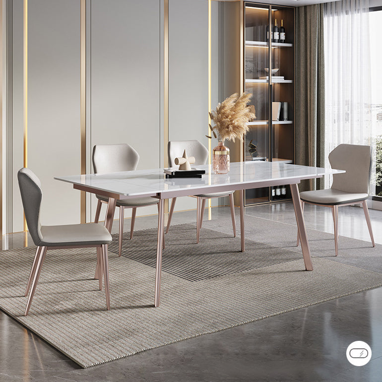 Nordisches Esszimmer-Set mit gesinterter Steinplatte, rechteckig, 1/4/5/7-teilig, ausziehbares Tischset