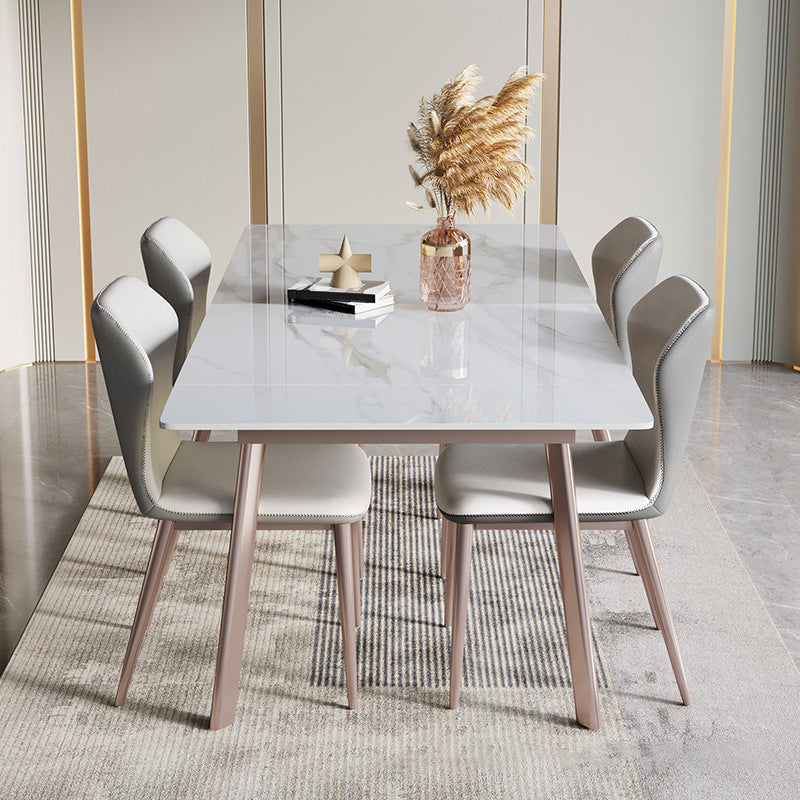 Nordisches Esszimmer-Set mit gesinterter Steinplatte, rechteckig, 1/4/5/7-teilig, ausziehbares Tischset