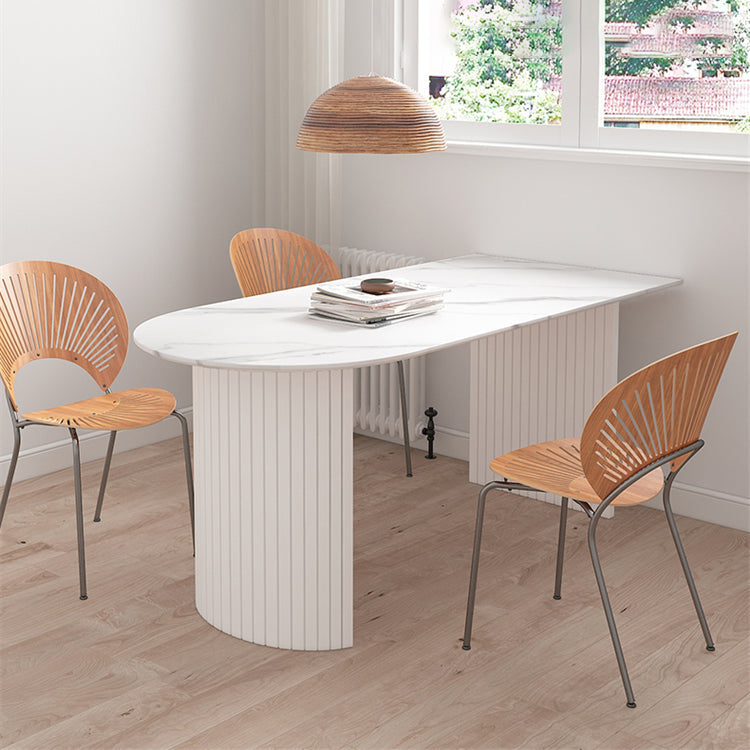 Sinteriger Stein Esstisch Moderner weißer Esstisch mit Holzbasis