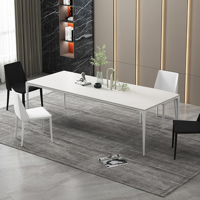 Modern Rectangle Dining Table Sintered Stone Top 4 Metal Legs Dining Room Table White 51.2"L x 27.6"W x 29.5"H Without Chairs Clearhalo 'Dining Tables & Seating' 'Dining Tables' 'dining_table' 'furn' 'furn_dining_table' 'Furniture' 'Kitchen & Dining Furniture' 5186026
