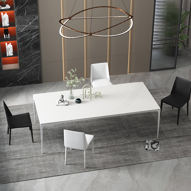 Modern Rectangle Dining Table Sintered Stone Top 4 Metal Legs Dining Room Table Clearhalo 'Dining Tables & Seating' 'Dining Tables' 'dining_table' 'furn' 'furn_dining_table' 'Furniture' 'Kitchen & Dining Furniture' 5186033