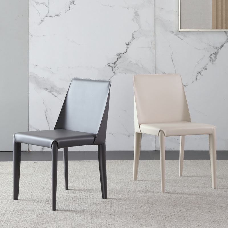Chaises latérales de salle à manger en cuir contemporain chaise arrière solide sans arme pour cuisine