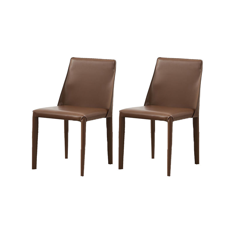 Contemporary Leather Dining Chair Armless Dining Chair for Home Use Brown 2 Piece Set Clearhalo 'Dining Chairs' 'Dining Tables & Seating' 'dining_chair' 'furn' 'furn_dining_chair' 'Furniture' 'Kitchen & Dining Furniture' 5186746