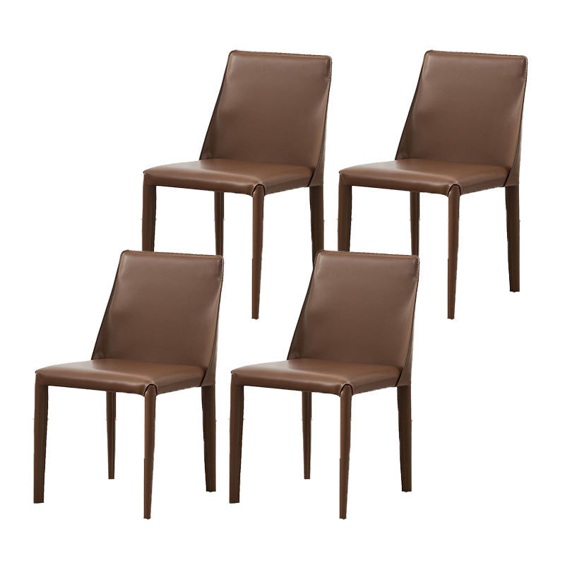 Contemporary Leather Dining Chair Armless Dining Chair for Home Use Brown 4 Piece Set Clearhalo 'Dining Chairs' 'Dining Tables & Seating' 'dining_chair' 'furn' 'furn_dining_chair' 'Furniture' 'Kitchen & Dining Furniture' 5186747