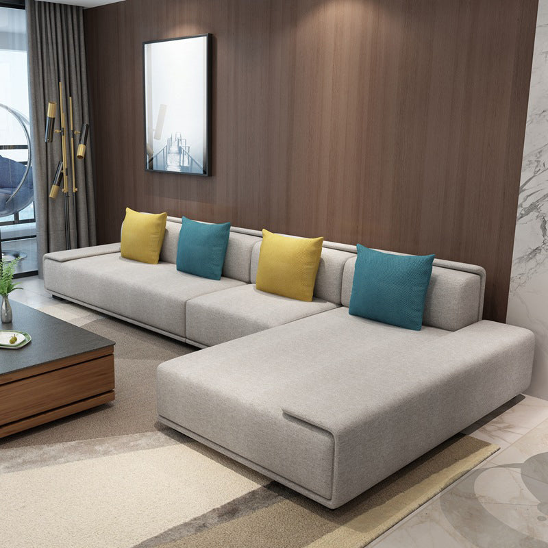 Contemporary L-Shape Sofa & Chaise with Bolster Pillows for Living Room Grey White Clearhalo 'furn' 'furn_sectionals' 'Furniture' 'Living Room Furniture' 'Sectionals' 5186771