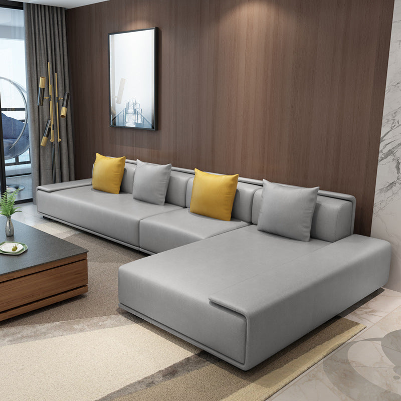 Contemporary L-Shape Sofa & Chaise with Bolster Pillows for Living Room Light Gray Clearhalo 'furn' 'furn_sectionals' 'Furniture' 'Living Room Furniture' 'Sectionals' 5186772