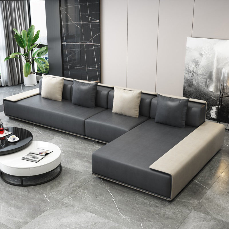 Contemporary L-Shape Sofa & Chaise with Bolster Pillows for Living Room Dark Grey White Clearhalo 'furn' 'furn_sectionals' 'Furniture' 'Living Room Furniture' 'Sectionals' 5186774