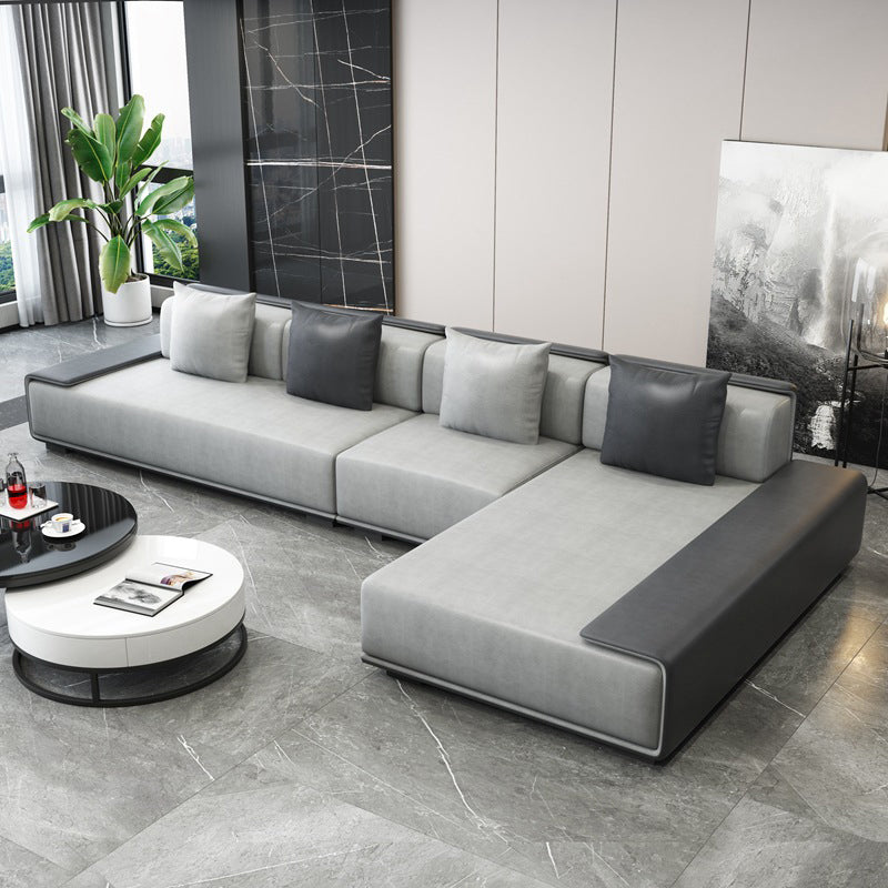Contemporary L-Shape Sofa & Chaise with Bolster Pillows for Living Room Light Grey White Clearhalo 'furn' 'furn_sectionals' 'Furniture' 'Living Room Furniture' 'Sectionals' 5186777