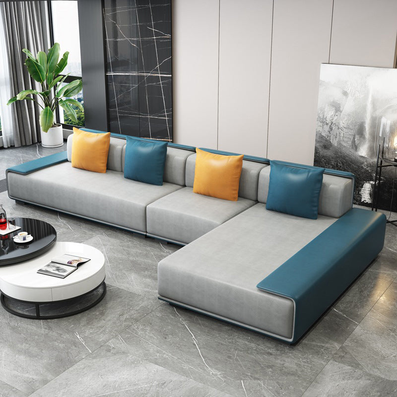 Contemporary L-Shape Sofa & Chaise with Bolster Pillows for Living Room Gray Blue Clearhalo 'furn' 'furn_sectionals' 'Furniture' 'Living Room Furniture' 'Sectionals' 5186783