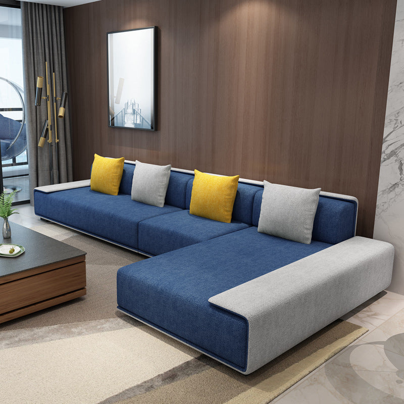 Contemporary L-Shape Sofa & Chaise with Bolster Pillows for Living Room Dark Blue Clearhalo 'furn' 'furn_sectionals' 'Furniture' 'Living Room Furniture' 'Sectionals' 5186784