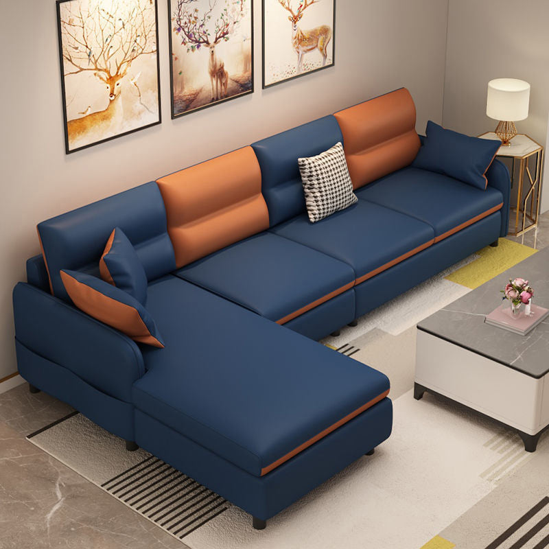 Divano vintage a 4 posti in vetro e chaise quadrati cuciture cucite colpisca divano