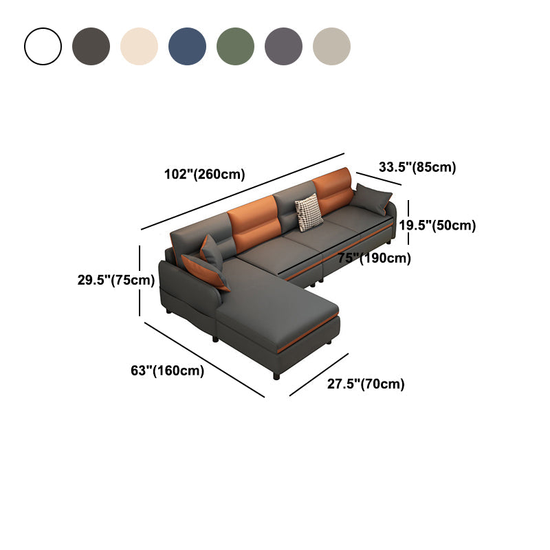 Sofá de cuero sintético de 4 asientos vintage y almohada de almohada cosida de brazo cuadrado de chaise