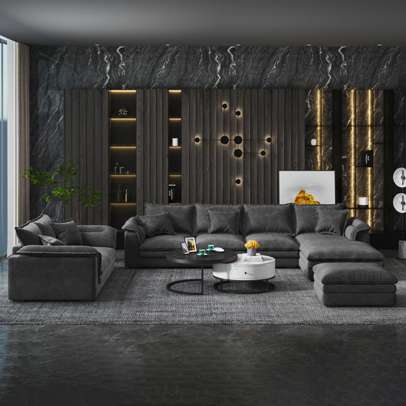 Contemporary Grey Loose Back Sofa & Chaise Pillow Top Arm Sofa - 29.92" H