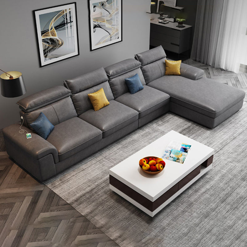 4-seat Sewn Pillow Back Faux Leather Sofa Vintage Pillow Top Arm Sofa 118"L x 71"W x 39"H Dark Gray Foam Clearhalo 'furn' 'furn_sectionals' 'Furniture' 'Living Room Furniture' 'Sectionals' 5186823