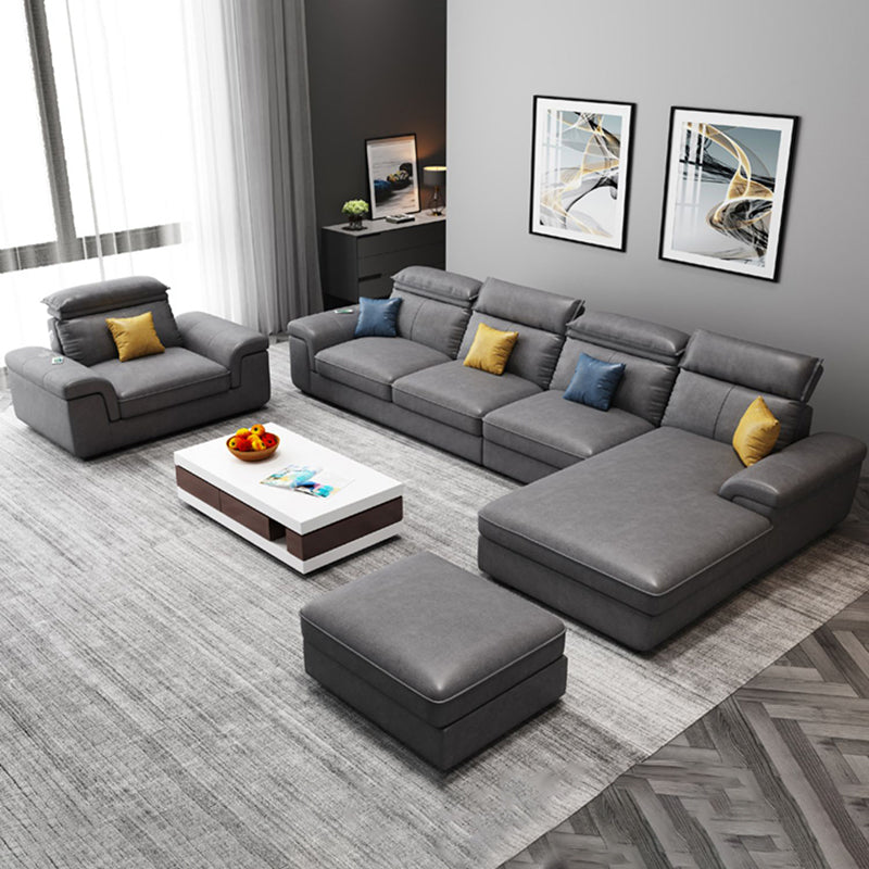 4-seat Sewn Pillow Back Faux Leather Sofa Vintage Pillow Top Arm Sofa Clearhalo 'furn' 'furn_sectionals' 'Furniture' 'Living Room Furniture' 'Sectionals' 5186824