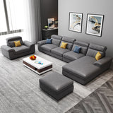 4-seat Sewn Pillow Back Faux Leather Sofa Vintage Pillow Top Arm Sofa Clearhalo 'furn' 'furn_sectionals' 'Furniture' 'Living Room Furniture' 'Sectionals' 5186824