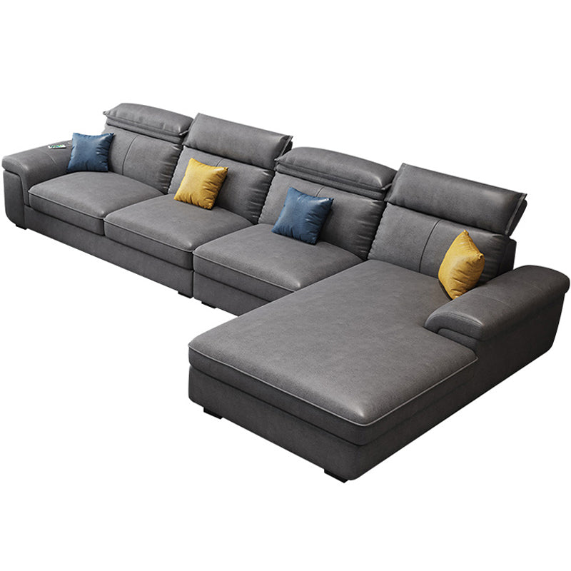 4-seat Sewn Pillow Back Faux Leather Sofa Vintage Pillow Top Arm Sofa Clearhalo 'furn' 'furn_sectionals' 'Furniture' 'Living Room Furniture' 'Sectionals' 5186825