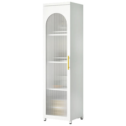 Living Room Metal Kitchen Server Colorful Frame Glass Door Dining Server 16"L x 14"W x 59"H White