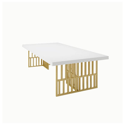 ホワイトパインウッドトップライティングデスクゴールドアイアンベース長方形のデスク