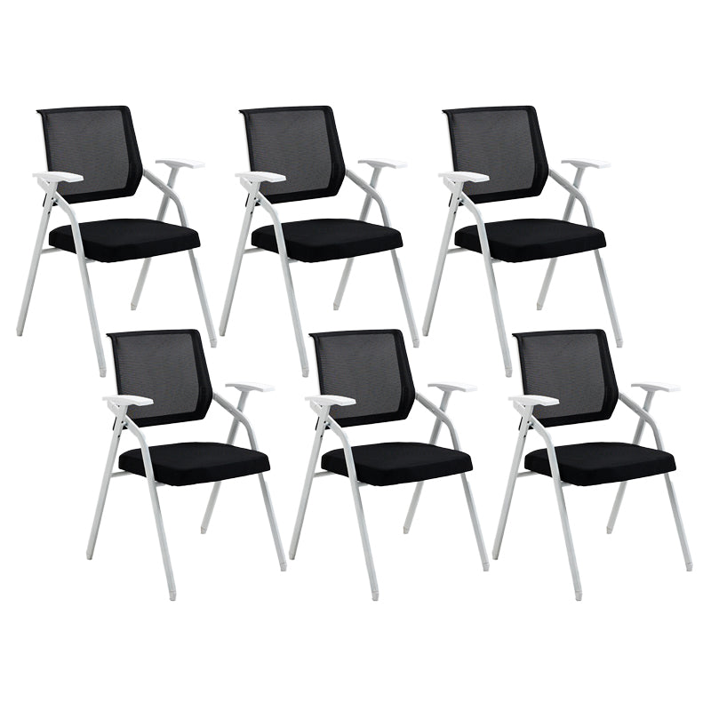 Modern Office Chair with Arms Mid Back Conference Chair with White Frame Black Without Writing Pad 6 Piece Set Clearhalo 'furn' 'furn_office_chair' 'Furniture' 'Office Chairs' 'Office Furniture' 'office_chair' 5190556