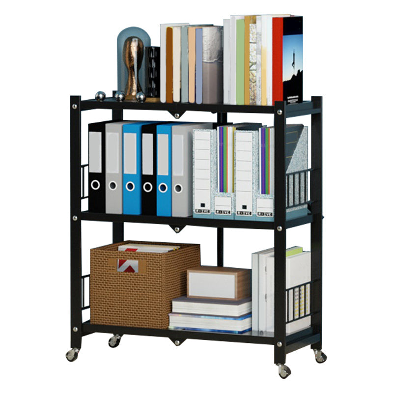 Metal Floating Bookcase Contemporary Style Open Back Bookshelf with Wheels