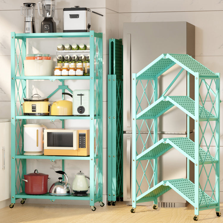 Metal Floating Bookcase Contemporary Style Open Back Bookshelf with Wheels