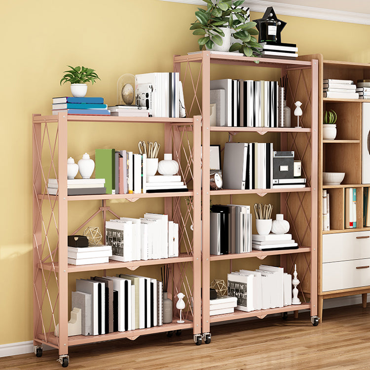Metal Floating Bookcase Contemporary Style Open Back Bookshelf with Wheels