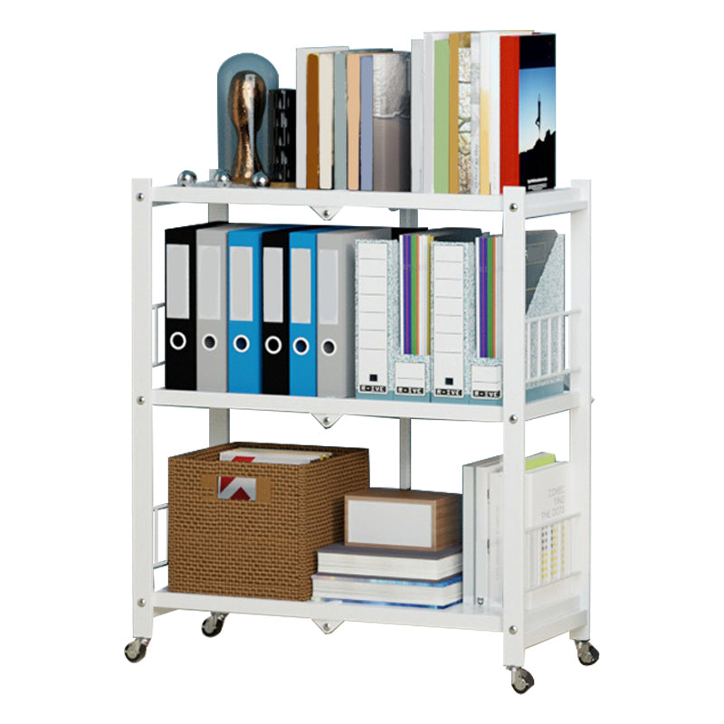 Metal Floating Bookcase Contemporary Style Open Back Bookshelf with Wheels
