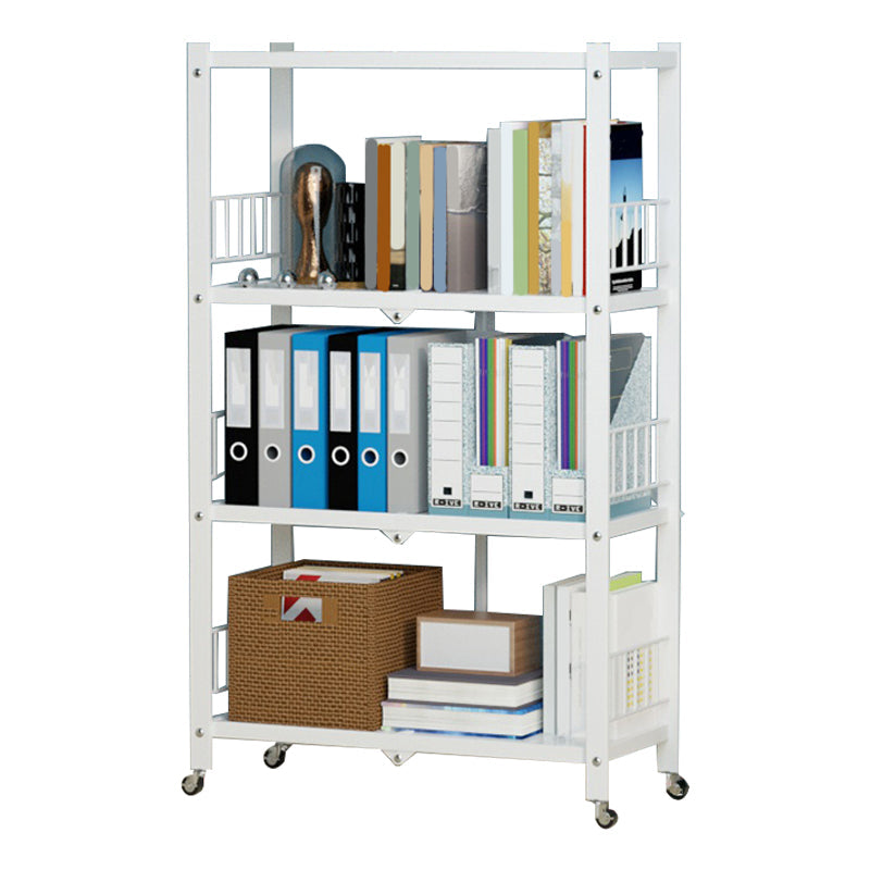 Metal Floating Bookcase Contemporary Style Open Back Bookshelf with Wheels