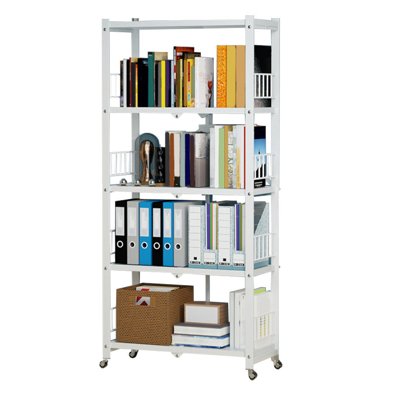 Metal Floating Bookcase Contemporary Style Open Back Bookshelf with Wheels