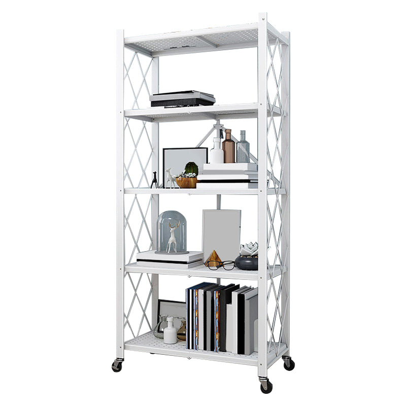 Metal Floating Bookcase Contemporary Style Open Back Bookshelf with Wheels