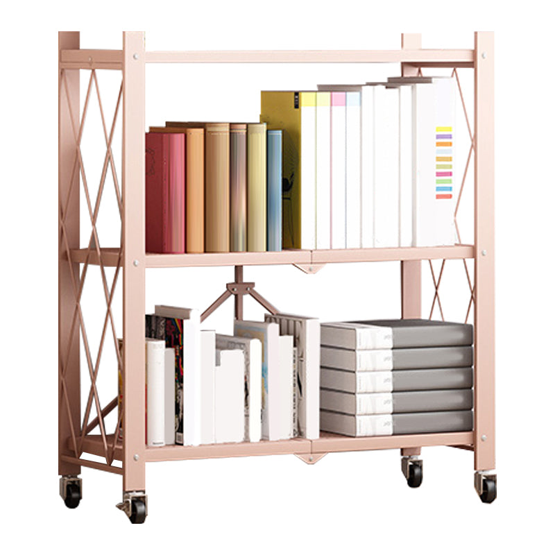 Metal Floating Bookcase Contemporary Style Open Back Bookshelf with Wheels