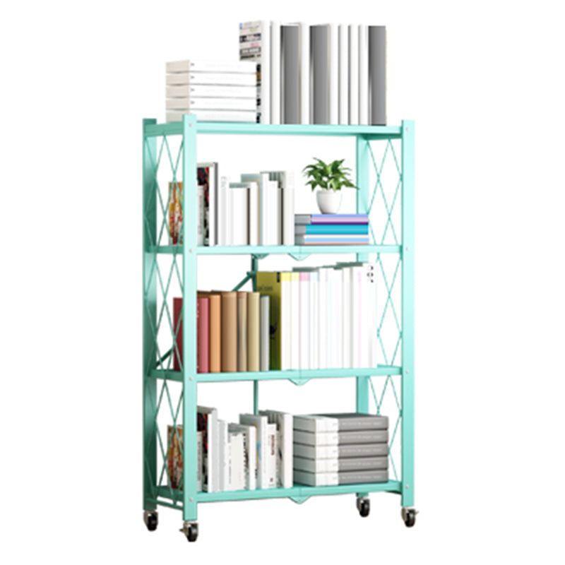 Metal Floating Bookcase Contemporary Style Open Back Bookshelf with Wheels