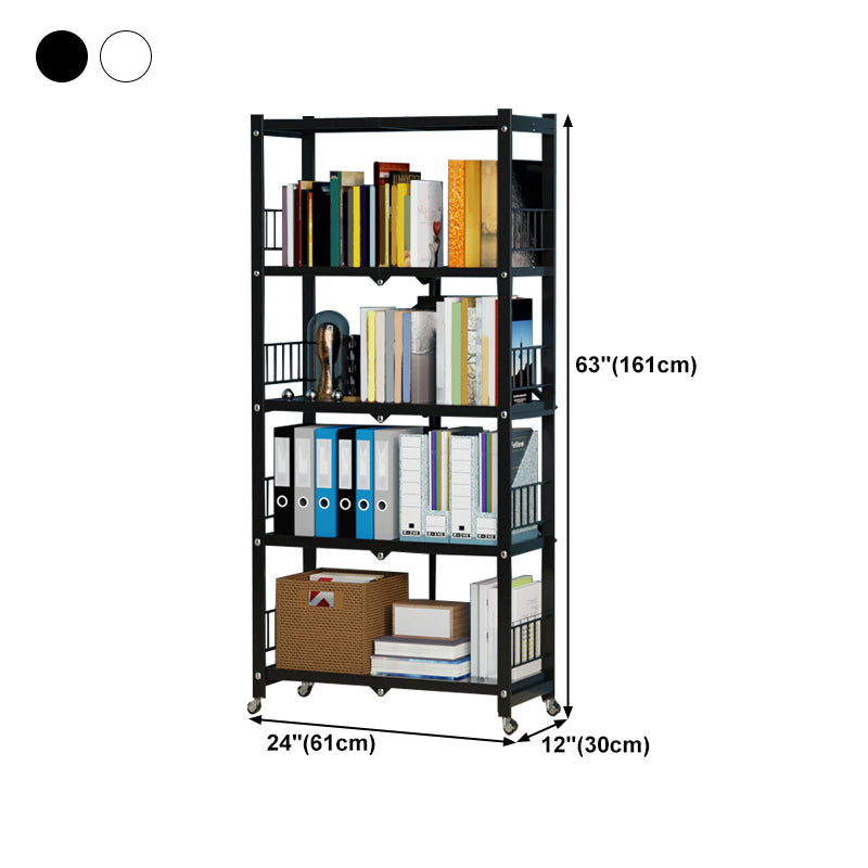 Metal Floating Bookcase Contemporary Style Open Back Bookshelf with Wheels