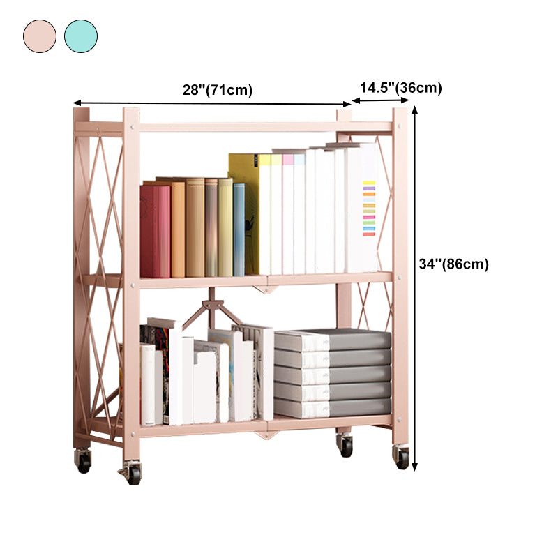 Metal Floating Bookcase Contemporary Style Open Back Bookshelf with Wheels
