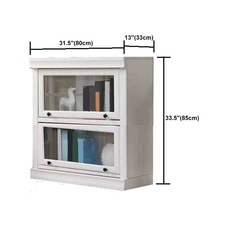 Witte verticale standaard boekenkast massief houten boekenplank met glazen deuren