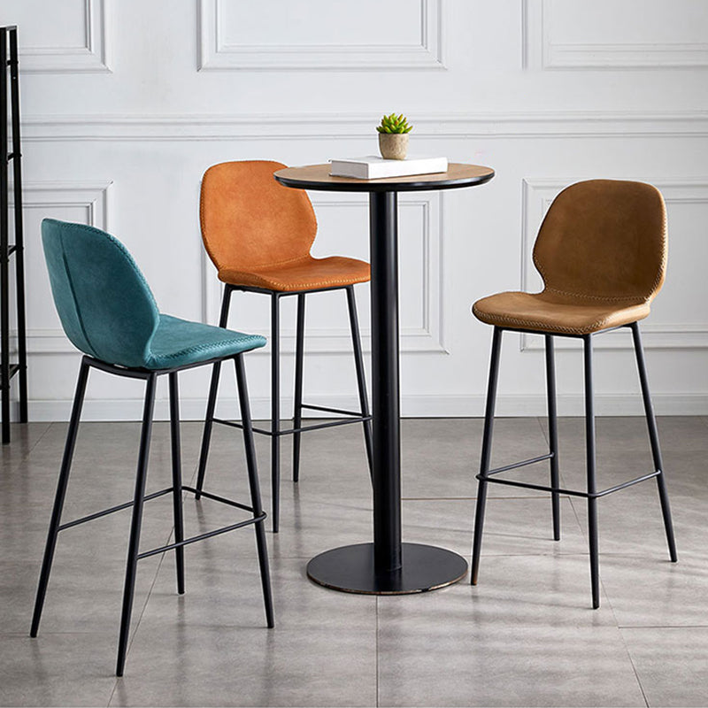 Contemporary Leather Bar Stools Indoor Barstool with Iron Legs and Low Back