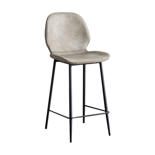 Contemporary Leather Bar Stools Indoor Barstool with Iron Legs and Low Back Ligth Gray-Red 1 Piece Counter Stool(26"H)