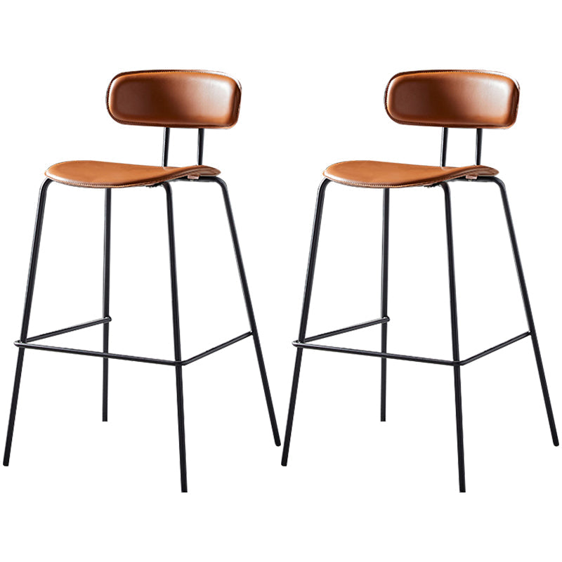 Nordic Style Leather Seat Backrest Bar Chair Front Desk High Chair Brown 2 Piece Set Clearhalo 'Bar Furniture' 'Bar Stools' 'bar_stools' 'furn' 'furn_bar_stools' 'Furniture' 'Kitchen & Dining Furniture' 5191370