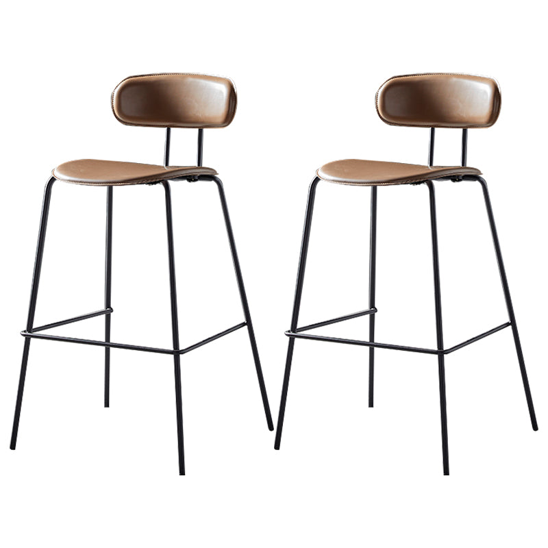 Nordic Style Leather Seat Backrest Bar Chair Front Desk High Chair Khaki 2 Piece Set Clearhalo 'Bar Furniture' 'Bar Stools' 'bar_stools' 'furn' 'furn_bar_stools' 'Furniture' 'Kitchen & Dining Furniture' 5191373